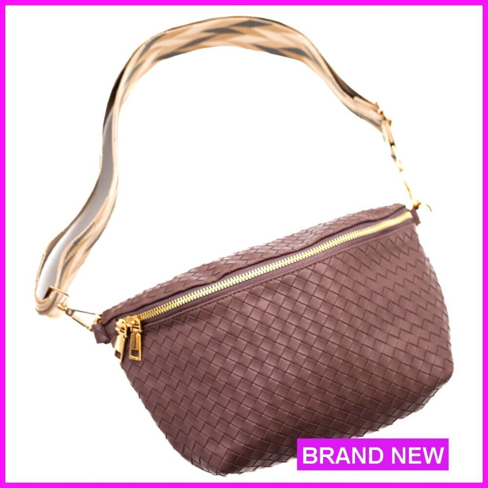 Oversized Vegan Leather Crossbody Belt Bag Chic Crisscross Design Multiple